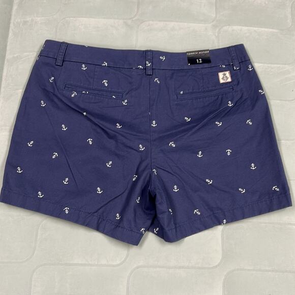 NWT Tommy Hilfiger Blue Printed Anchor Shorts Women’s Size 12 Preppy 4” Inseam - Picture 6 of 9